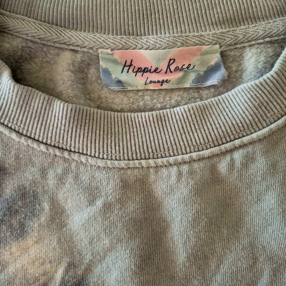Hippie Sage Green/ Cream Crop Sweatshirt W/ Raw Hem. Tie-Dye.